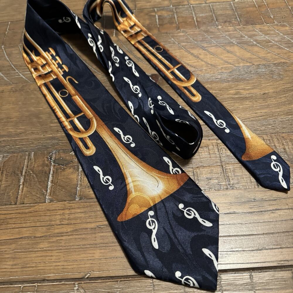 Steven Harris Tie Necktie Trumpet Navy Blue Band Teacher Orchestra Neck Tie